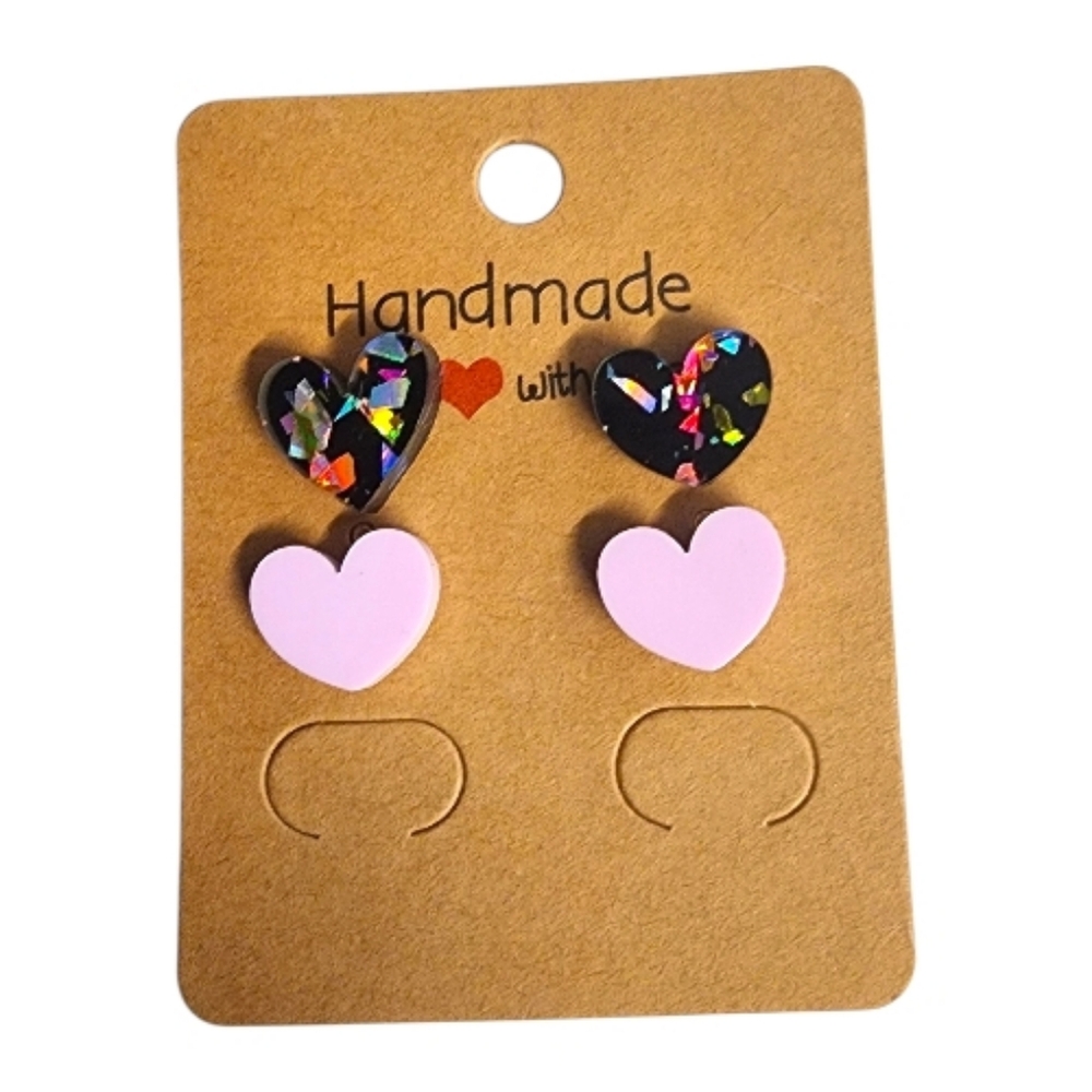 Confetti & Blush Hearts Acrylic Stud Earrings - 2 Pair